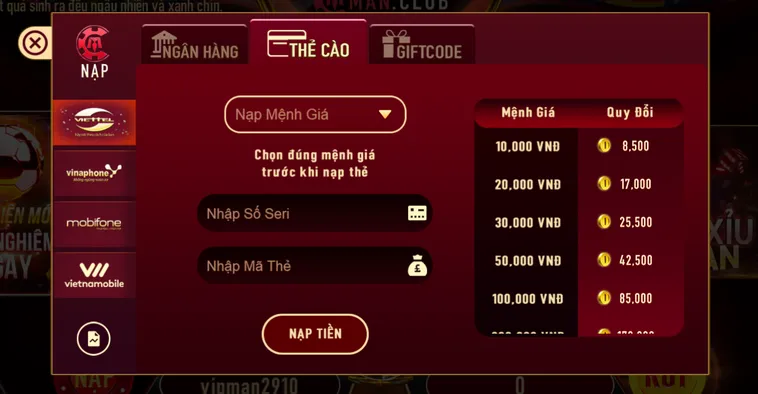 Hướng Dẫn Cách Nạp Tiền ManClub Nhanh Chóng An Toàn Cho Mọi Game Thủ
